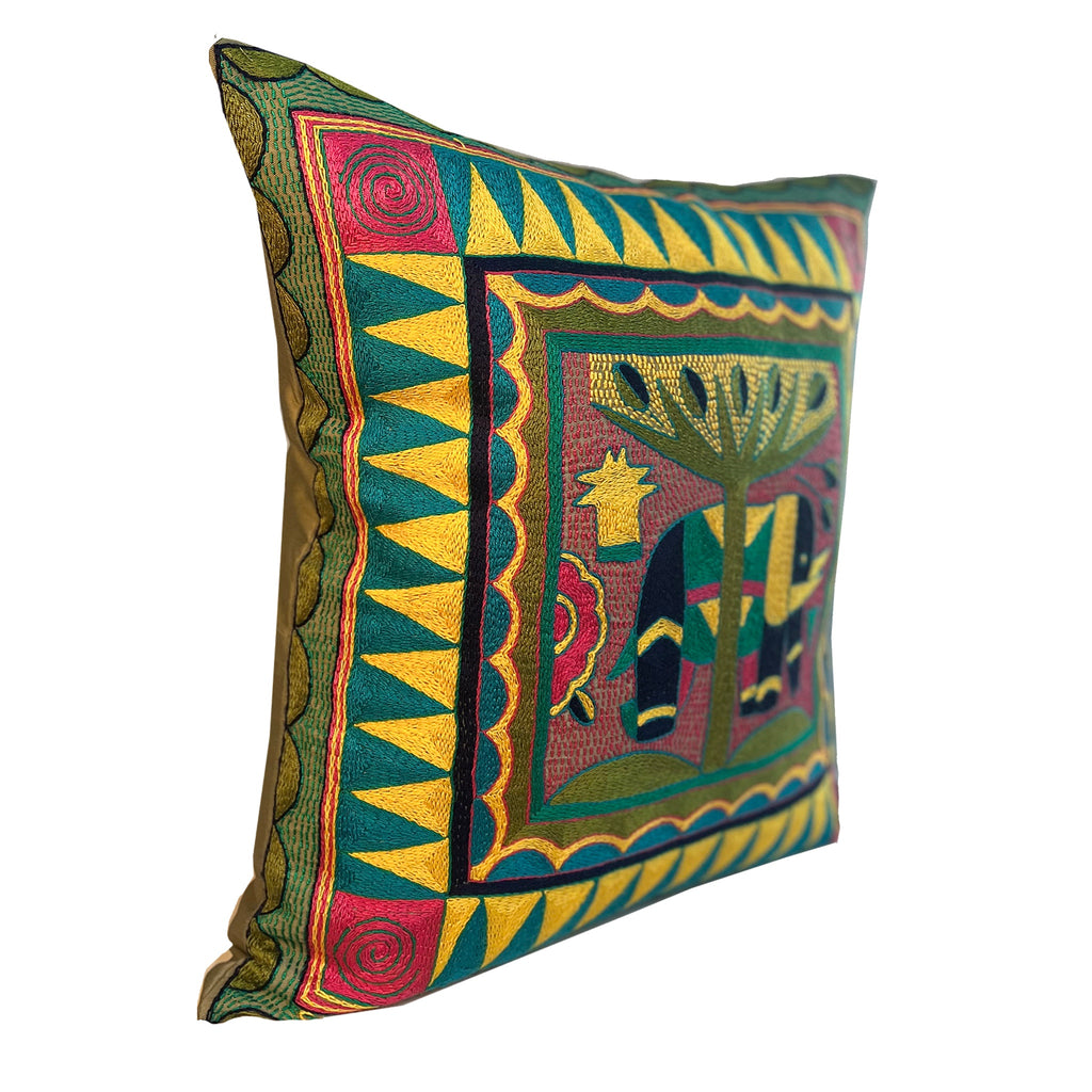 Shangaan Love Large Elephant Hand-Embroidered Cushion Cover