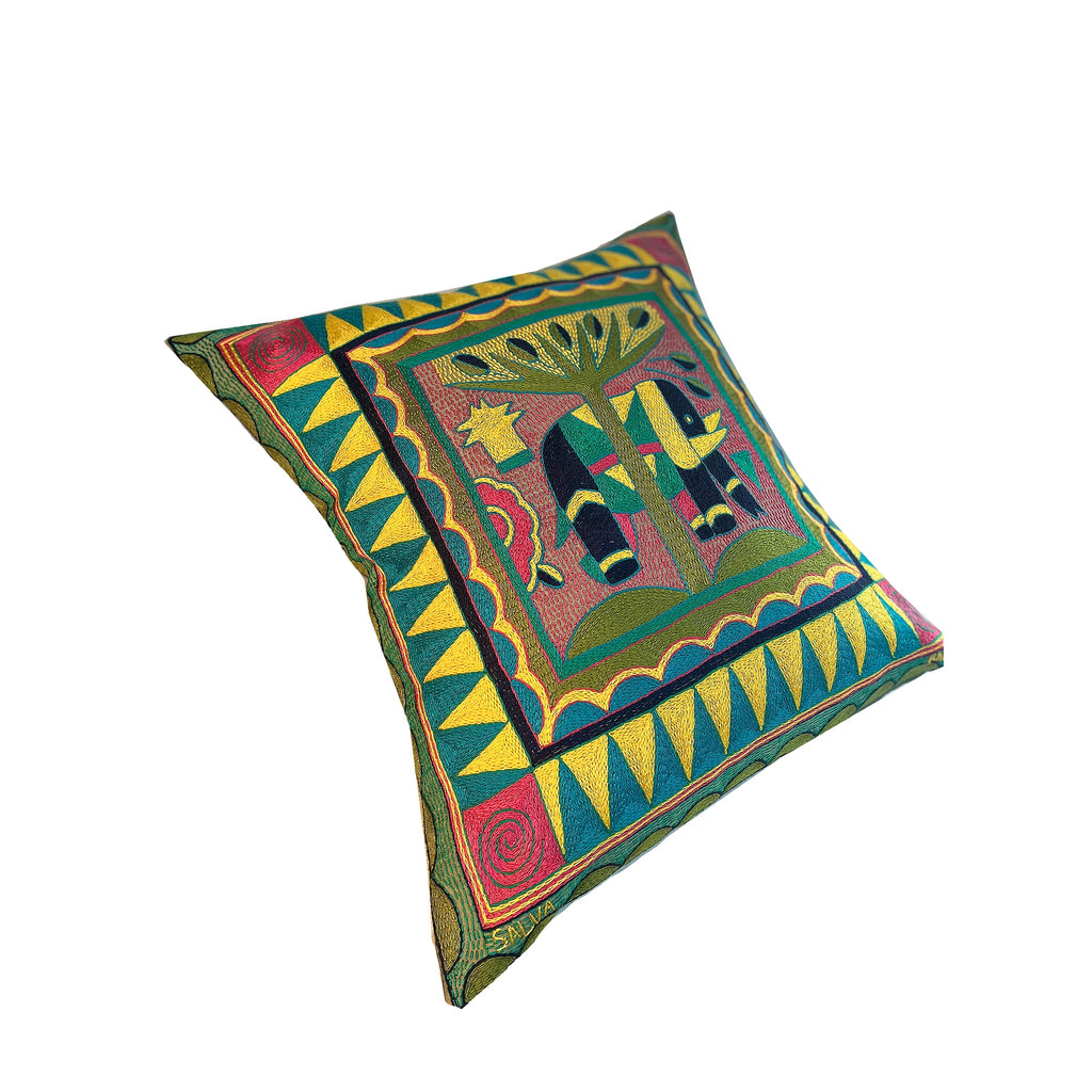 Shangaan Love Large Elephant Hand-Embroidered Cushion Cover