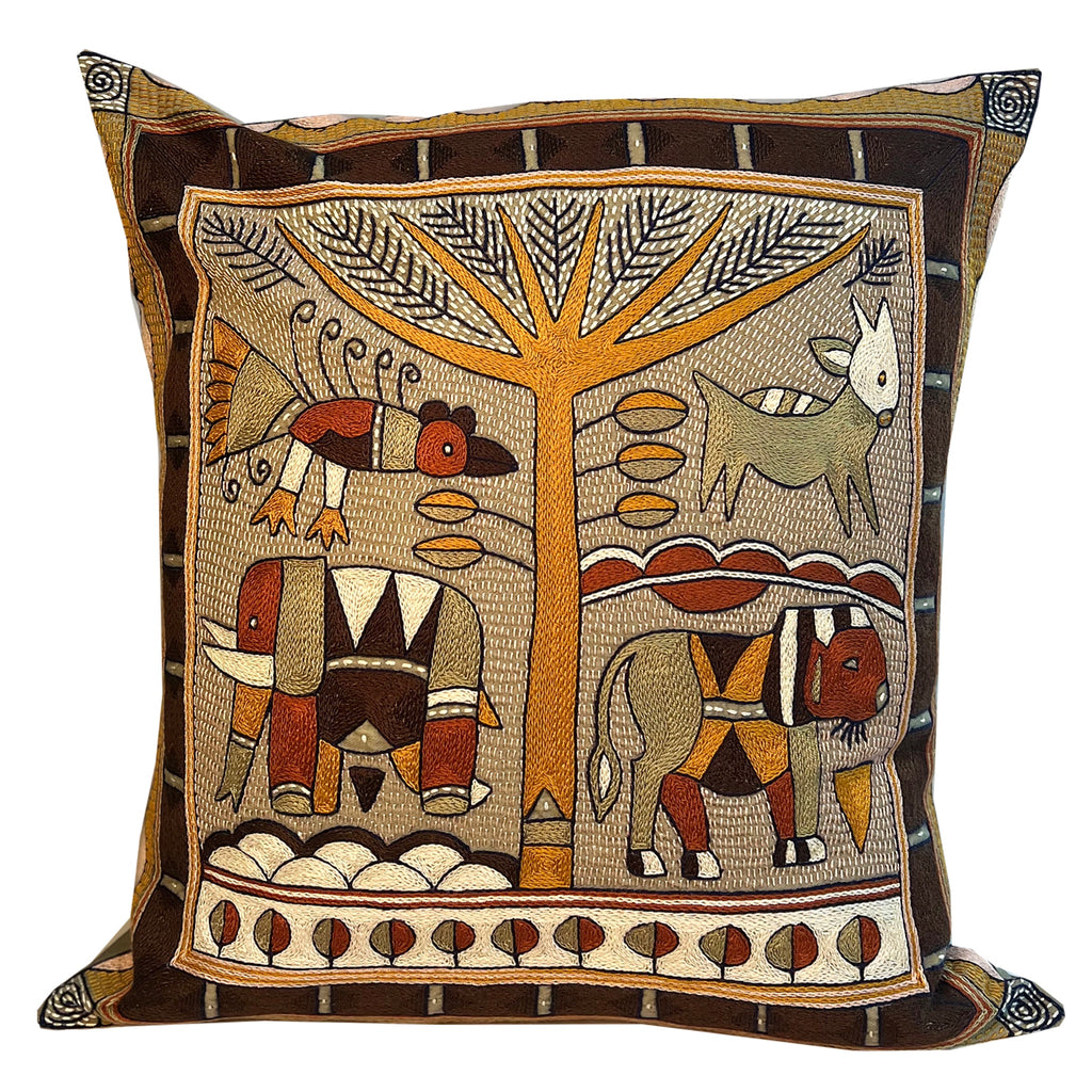 Namib Rust Lion Hunt Hand-Embroidered Cushion Cover