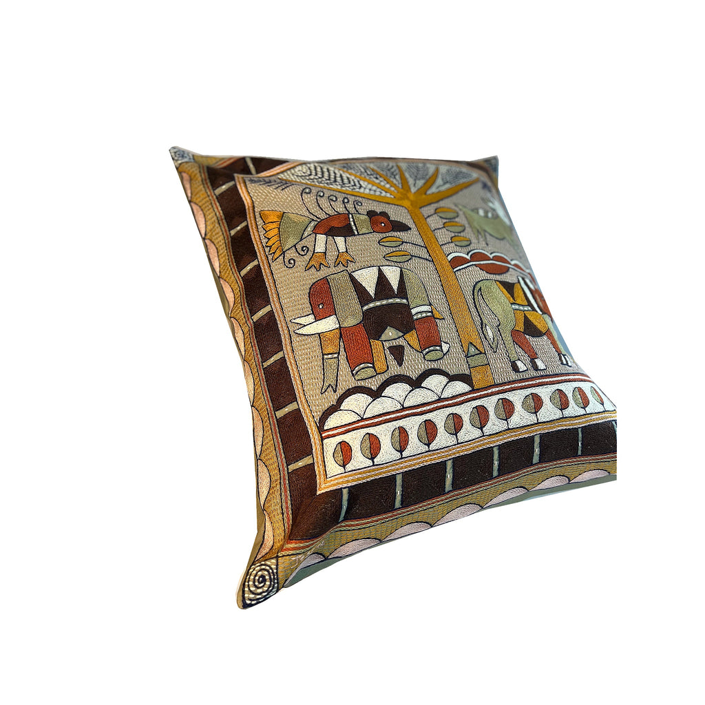 Namib Rust Lion Hunt Hand-Embroidered Cushion Cover