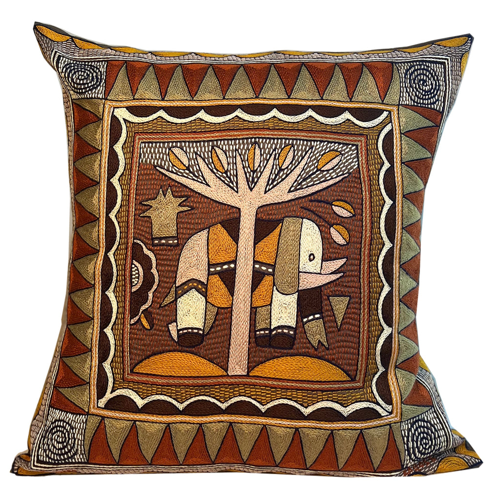 Namib Rust Larger Elephant Hand-Embroidered Cushion Cover