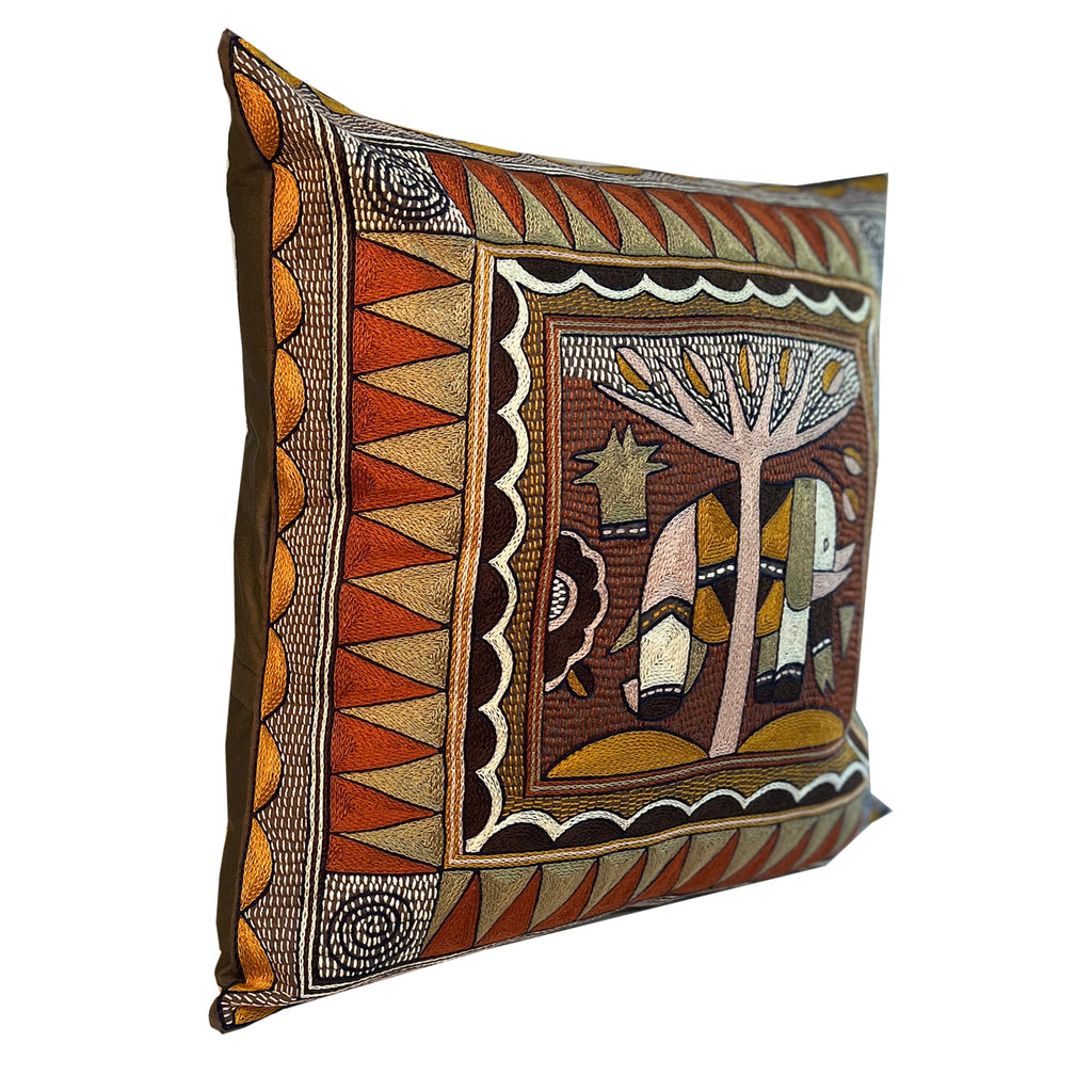 Namib Rust Larger Elephant Hand-Embroidered Cushion Cover
