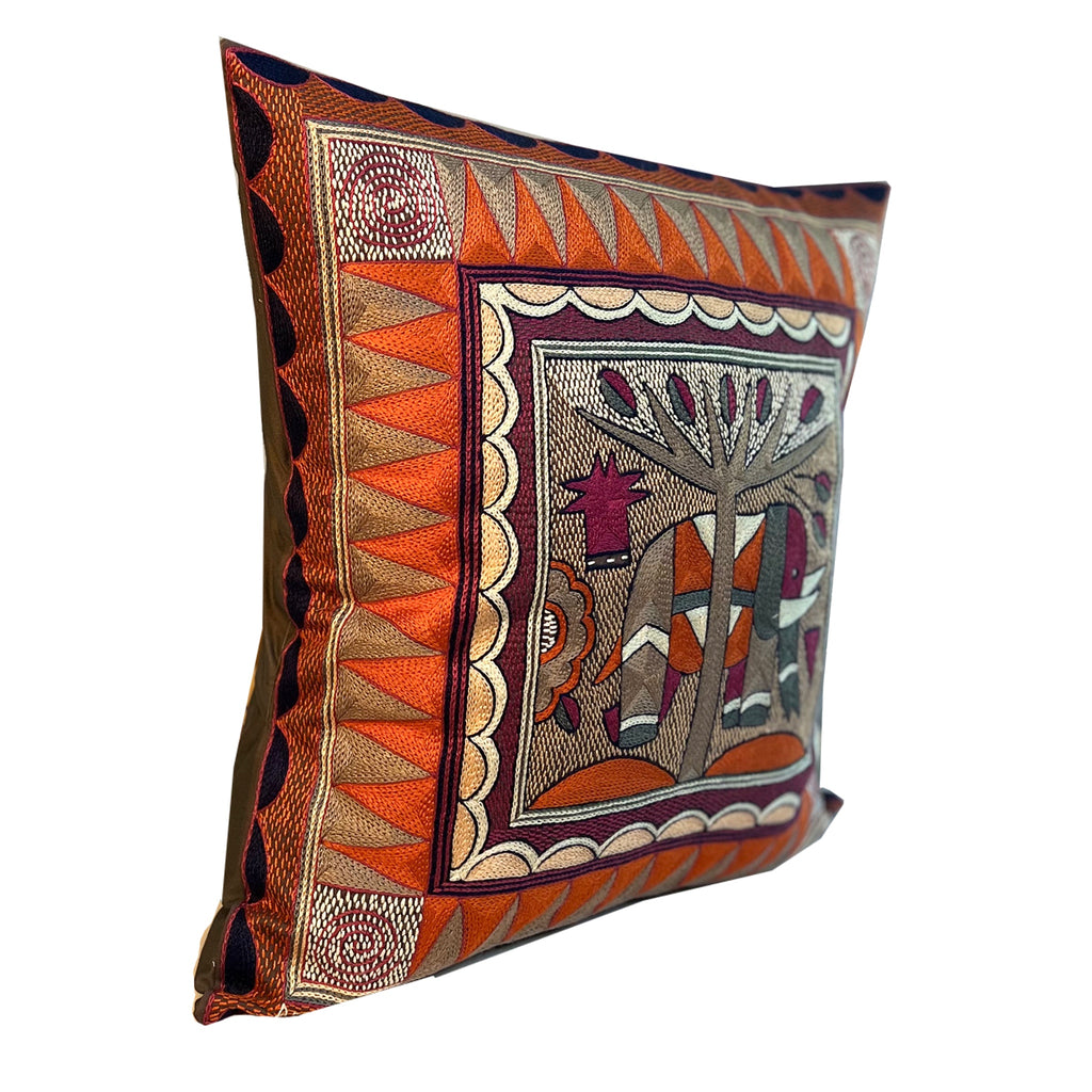 Ruby Sunset Large Elephant Hand-Embroidered Cushion Cover