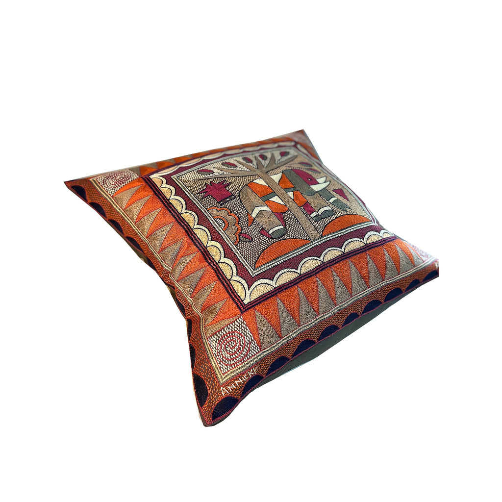 Ruby Sunset Large Elephant Hand-Embroidered Cushion Cover
