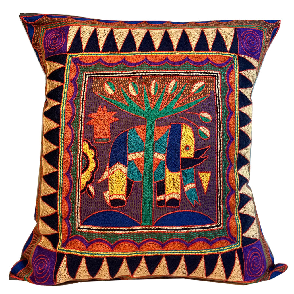 Happy Days Large Elephant Hand-Embroidered Cushion Cover