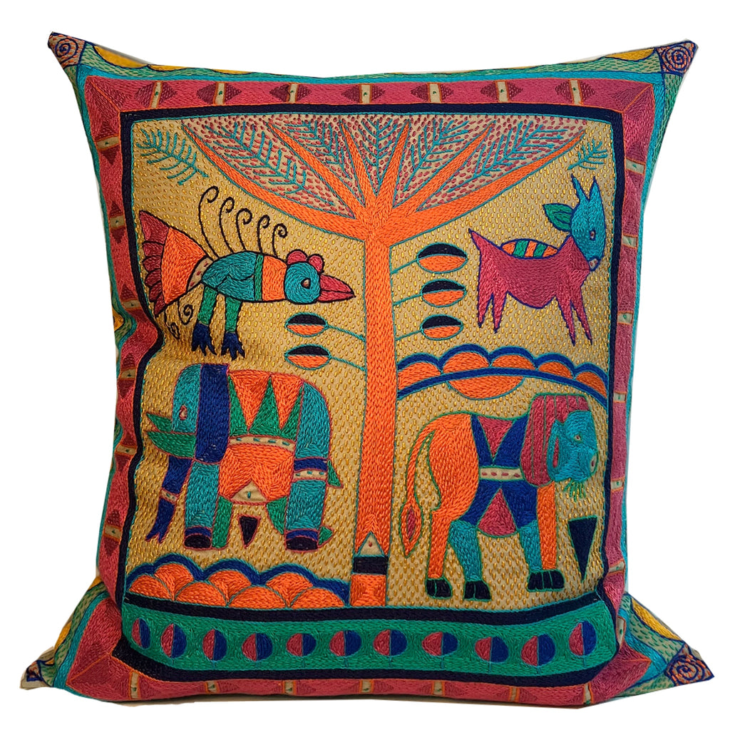Marula’s in Autumn Lion Hunt Hand-Embroidered Cushion Cover