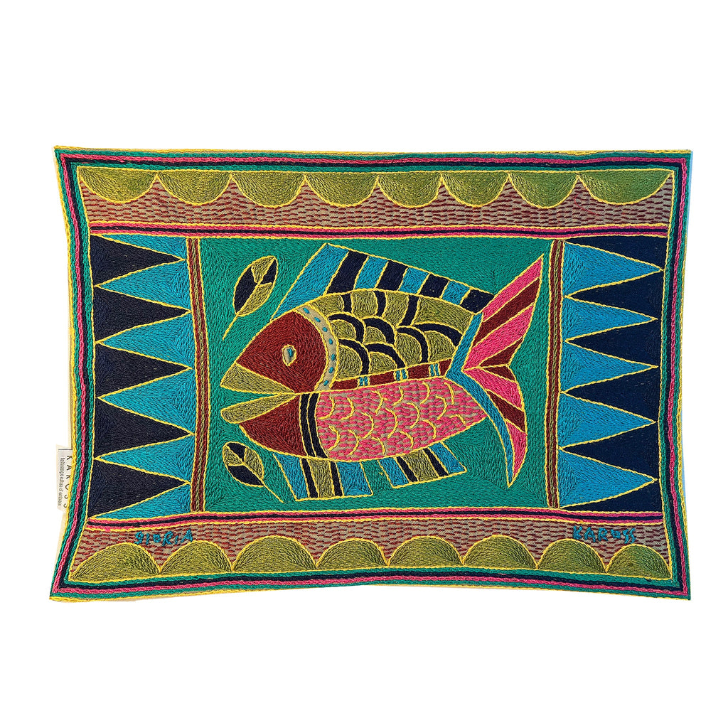 Shangaan Love Fish Hand-Embroidered Padded Placemat