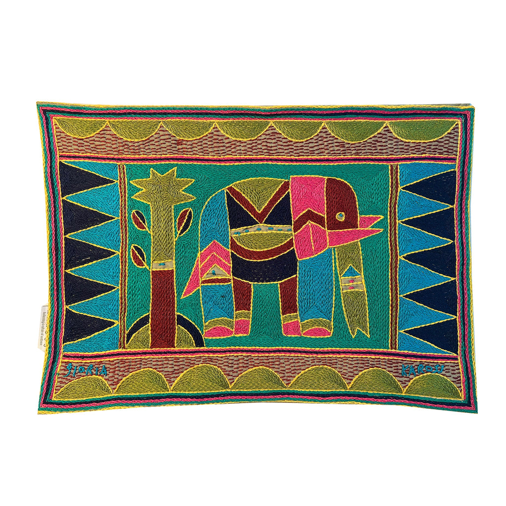Shangaan Love Elephant Grazing Hand-Embroidered Padded Placemat