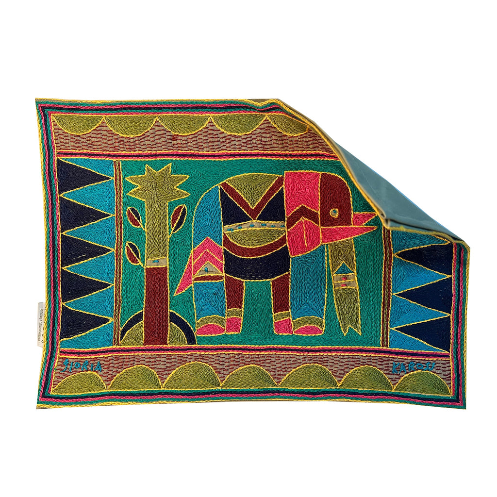 Shangaan Love Elephant Grazing Hand-Embroidered Padded Placemat
