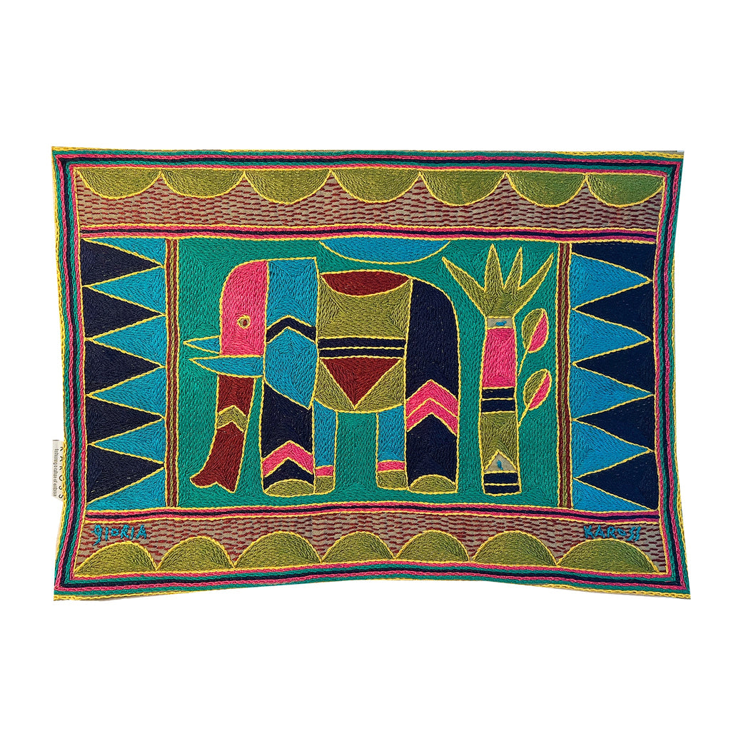 Shangaan Love Elephant Cow Hand-Embroidered Padded Placemat