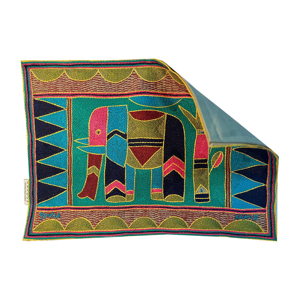 Shangaan Love Elephant Cow Hand-Embroidered Padded Placemat