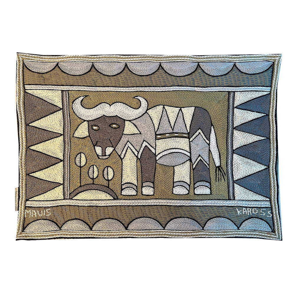 Scattering of Africa Buffalo Hand-Embroidered  Padded Placemat