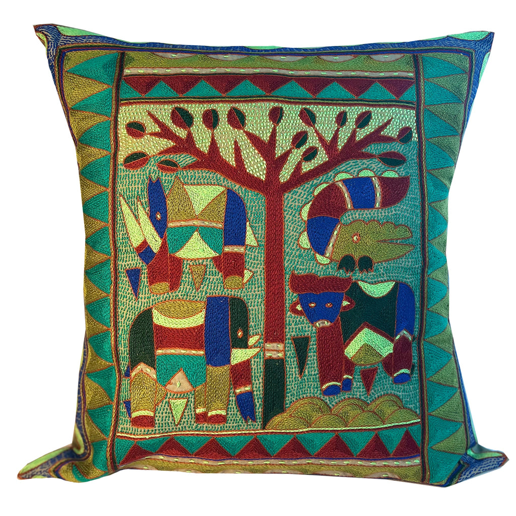 Fevertree Animals under a Thorntree Hand-Embroidered Cushion Cover