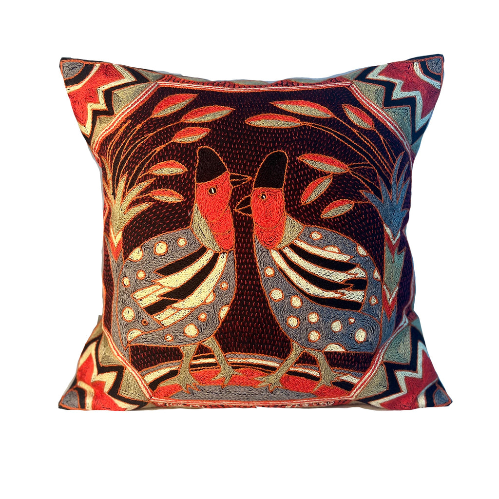 Royal Zulu Guinea Chat Hand-Embroidered Cushion Cover