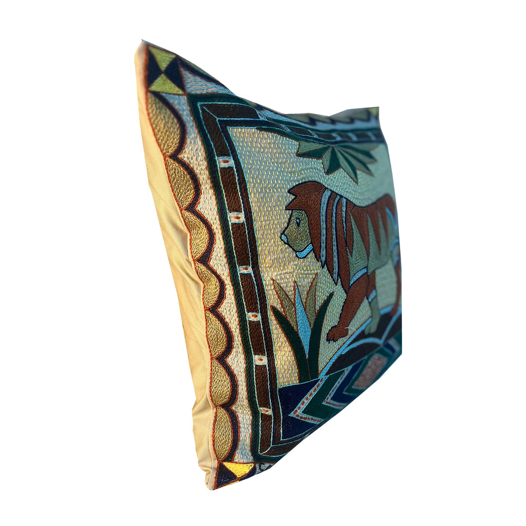 Mopani Moments Lion Hand-Embroidered Cushion Cover