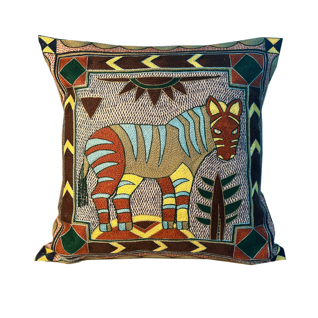 Mopani Moments Zebra Hand-Embroidered Cushion Cover