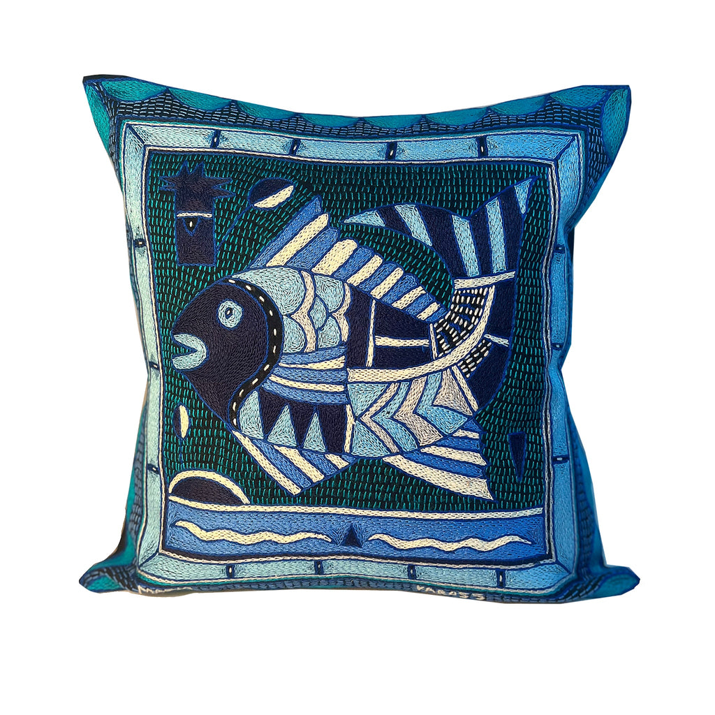 Delpht Fat Fish Hand-Embroidered  Cushion Cover