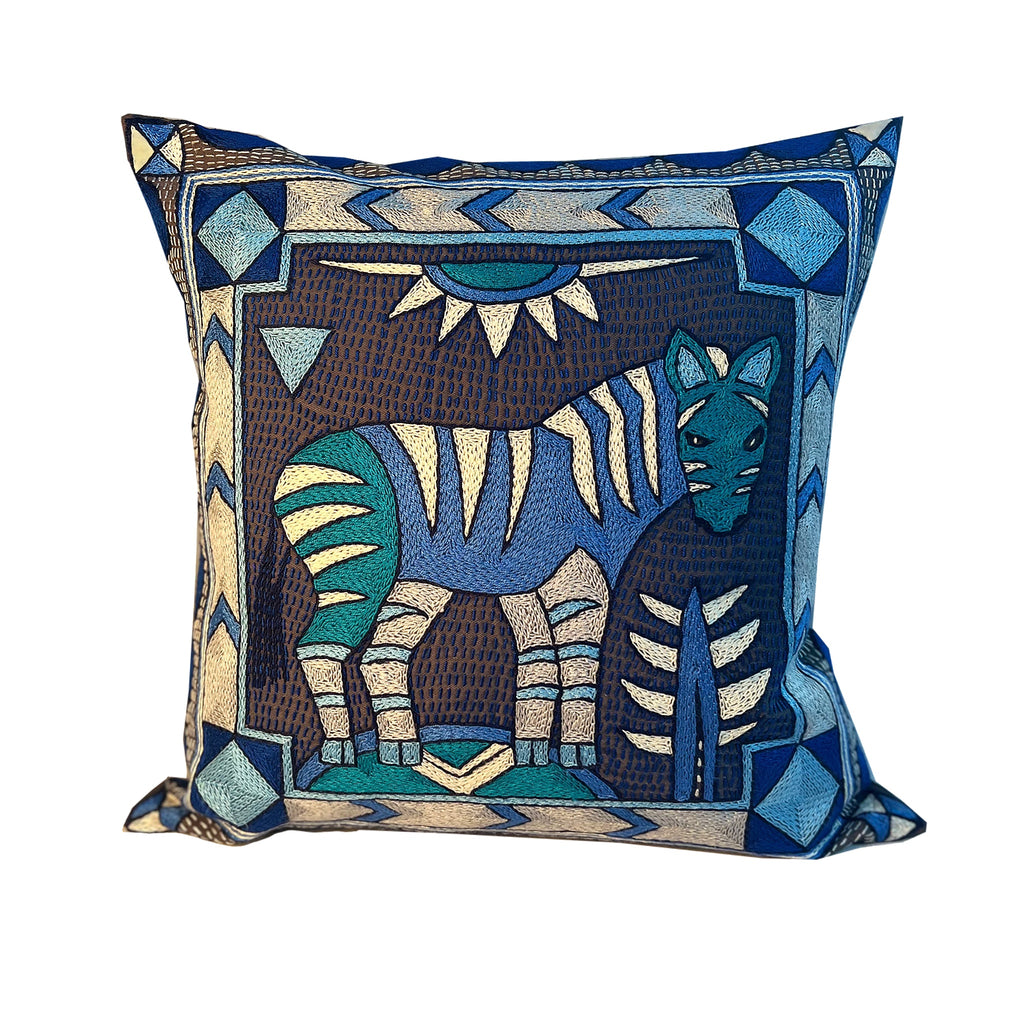 Delpht Zebra Hand-Embroidered Cushion Cover
