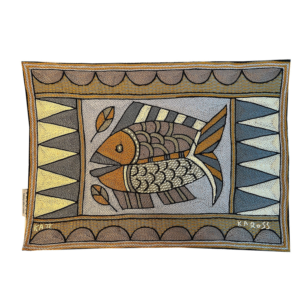Ode to the African Savannah Fish Hand-Embroidered Padded Placemat