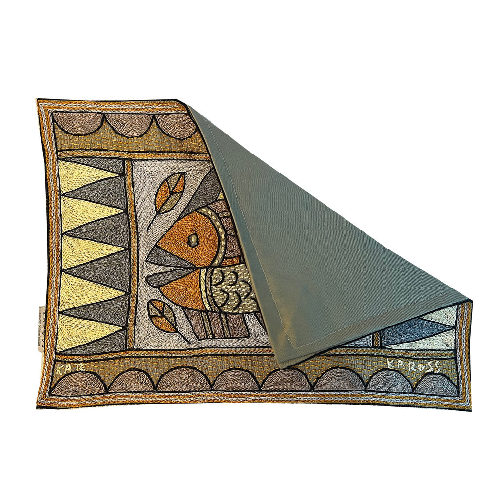 Ode to the African Savannah Fish Hand-Embroidered Padded Placemat