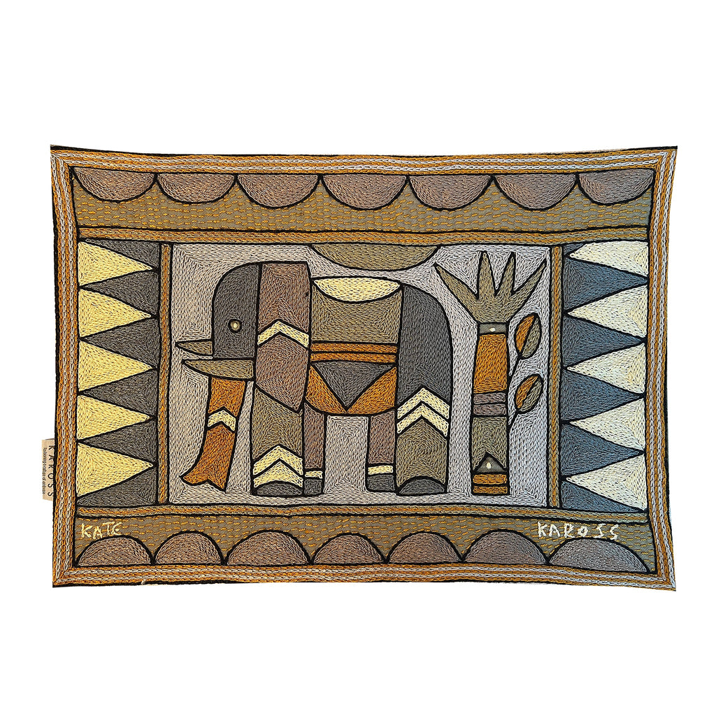 Ode to the African Savannah Elephant Hand-Embroidered Padded Placemat