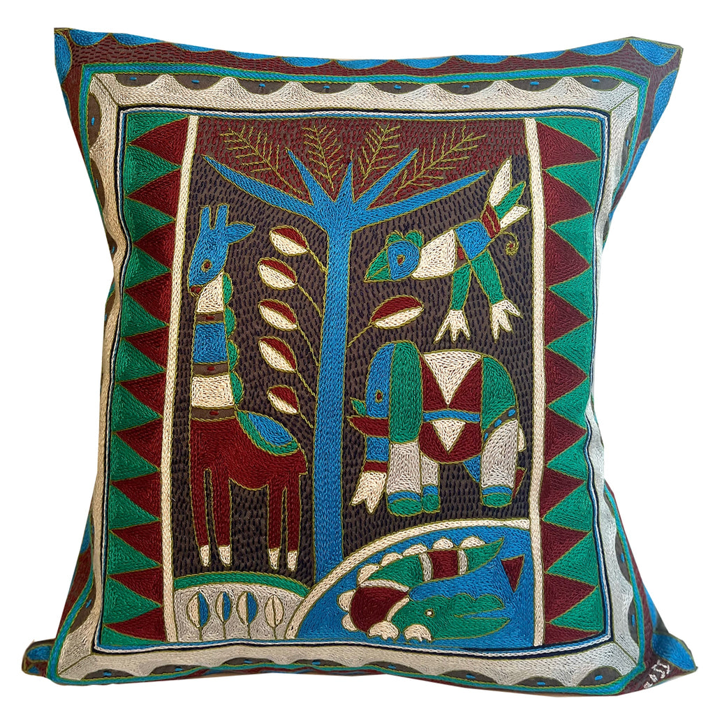 Turaco Animals by the River Hand-Embroidered Cushion Cover