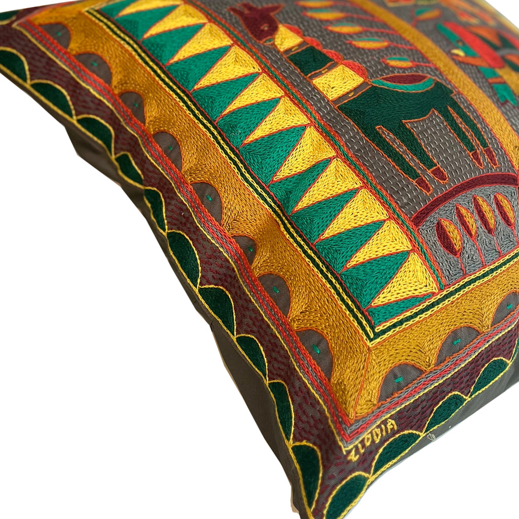 Viva Africa Animals by the River Hand-Embroidered Cushion Cover