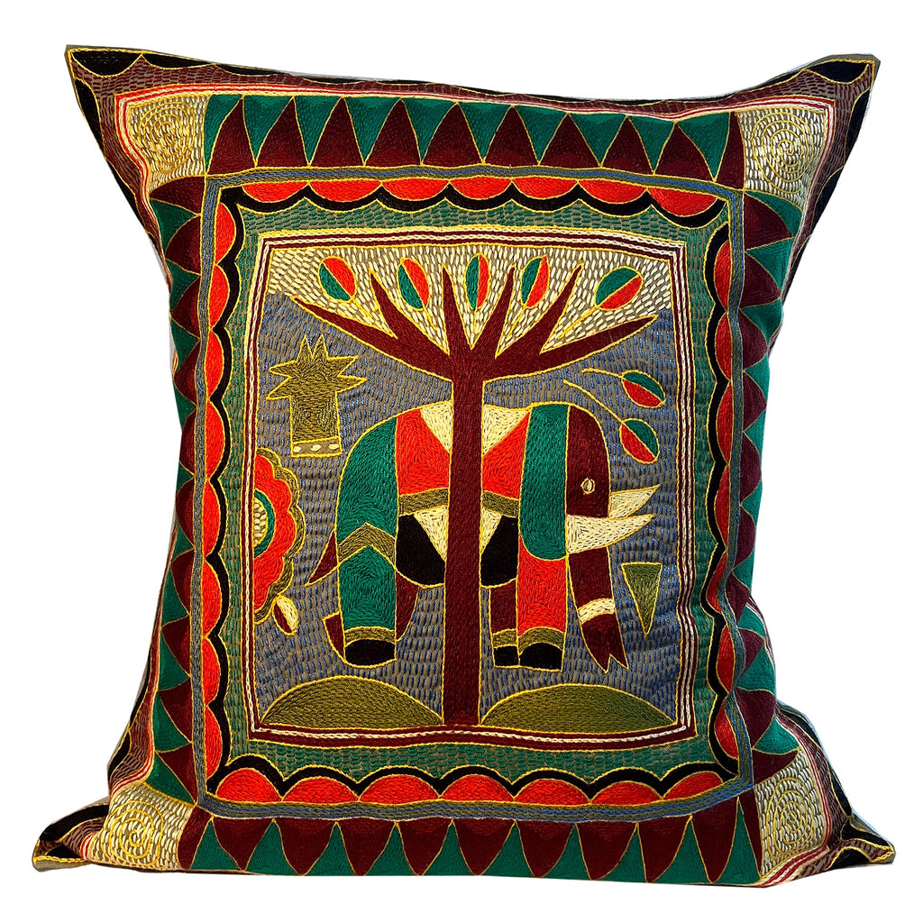 Viva Africa Large Elephant Hand-Embroidered Cushion Cover