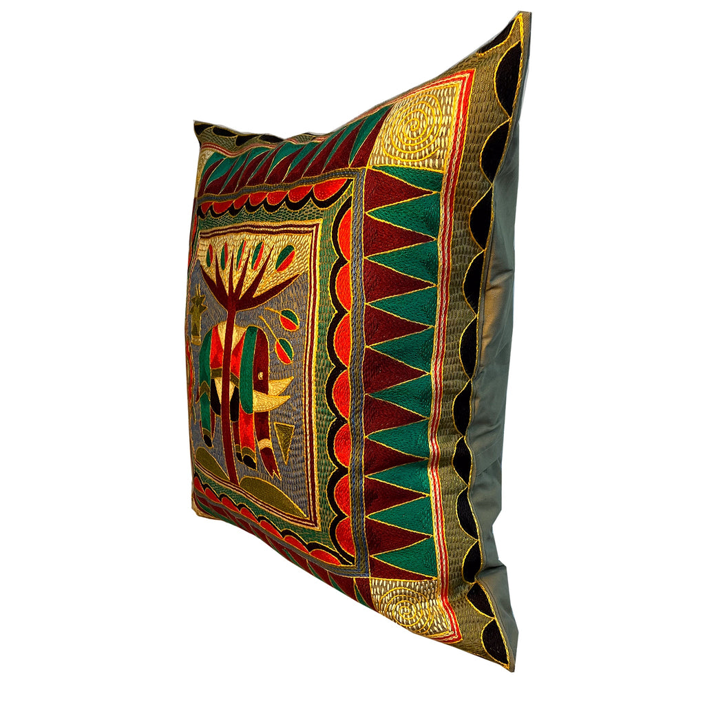 Viva Africa Large Elephant Hand-Embroidered Cushion Cover