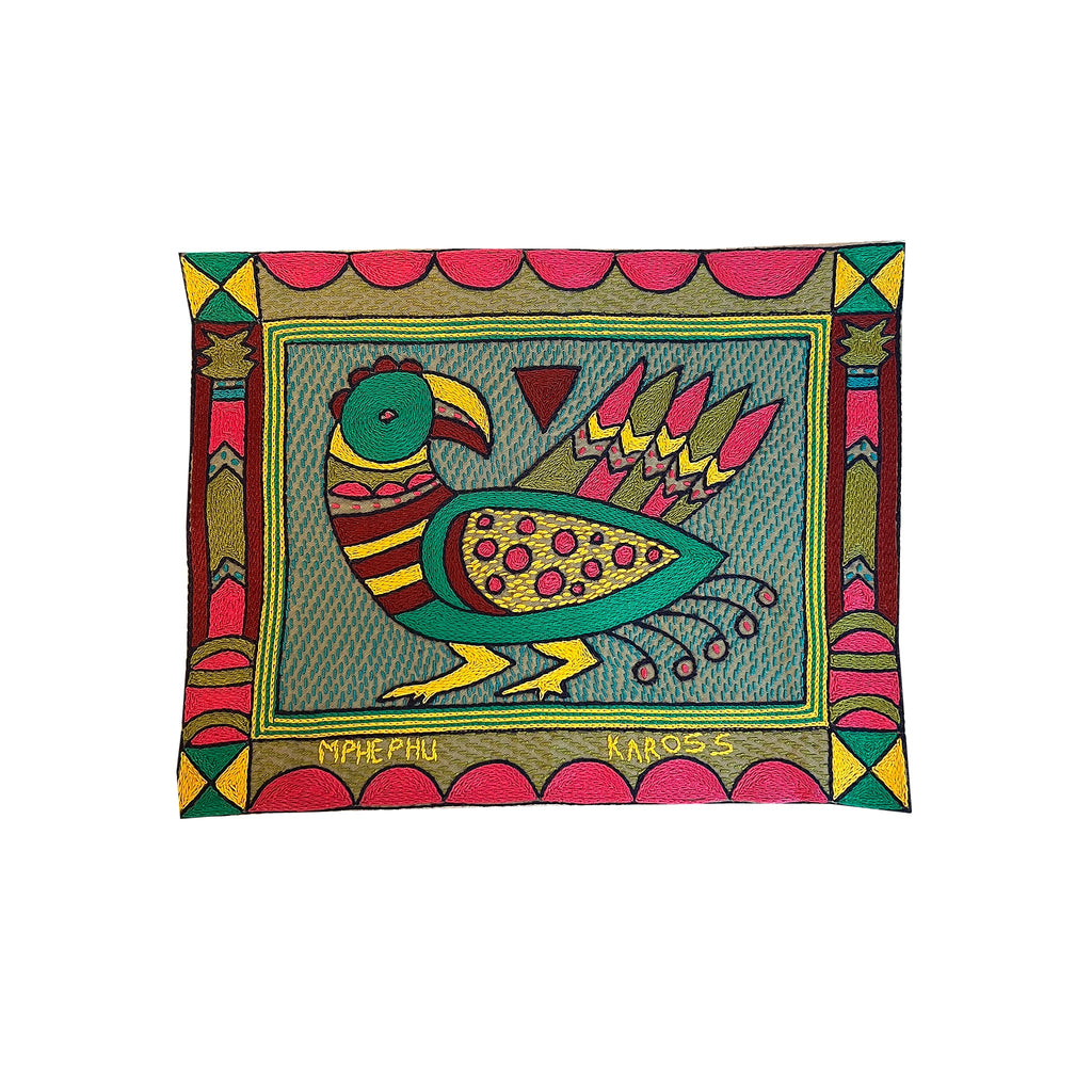 Shangaan Love Curious Bird Hand-Embroidered Unpa dded Placemat