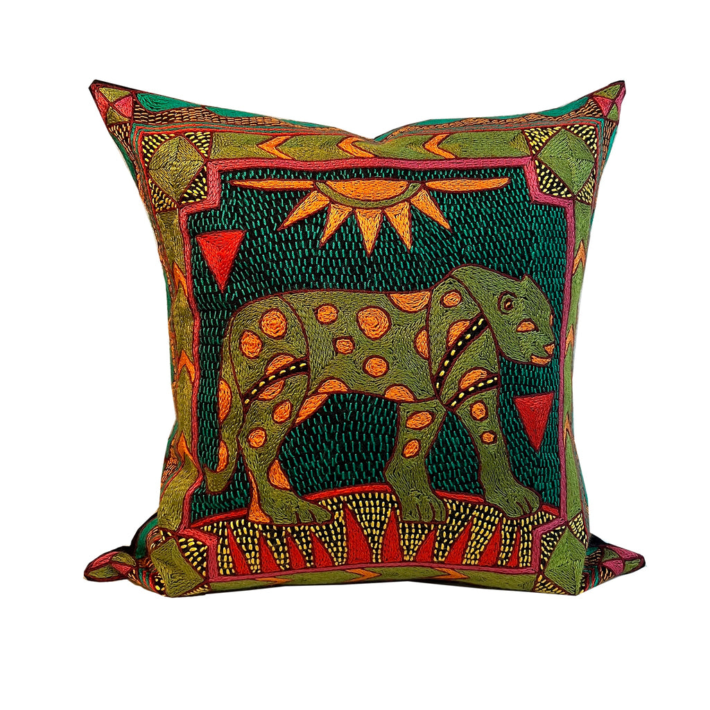 Shangaan Love Leopard Hand-Embroidered Cushion Cover