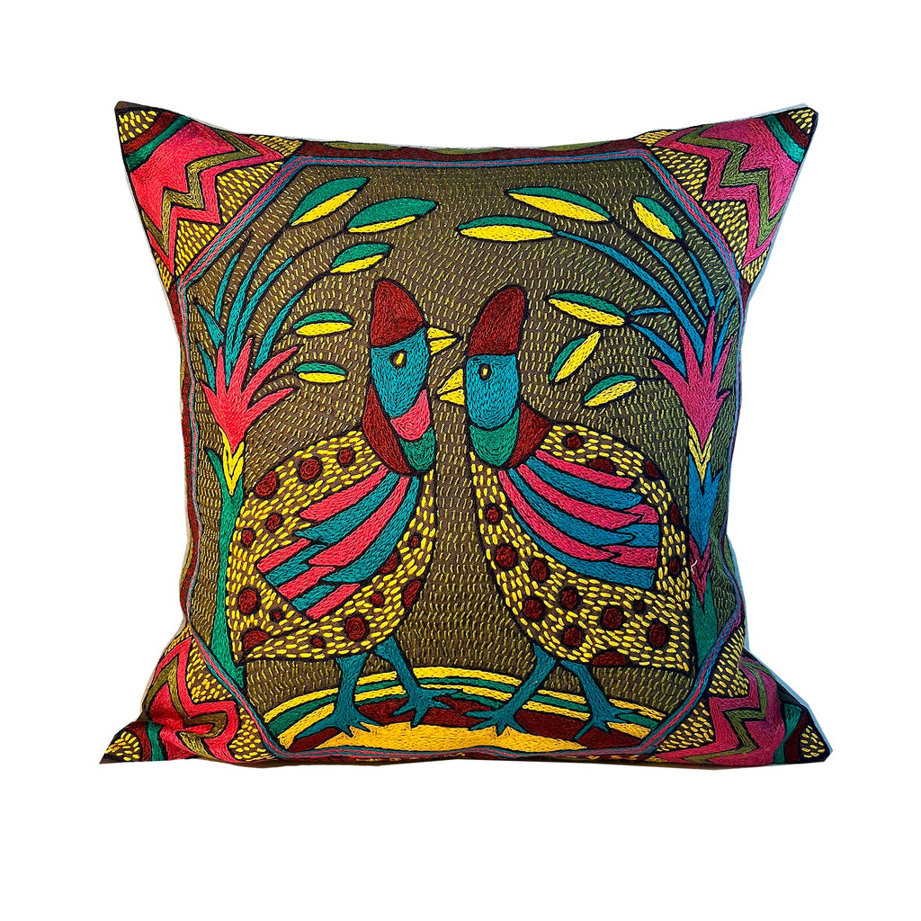 Shangaan Love Guinea Chat Hand-Embroidered Cushion Cover