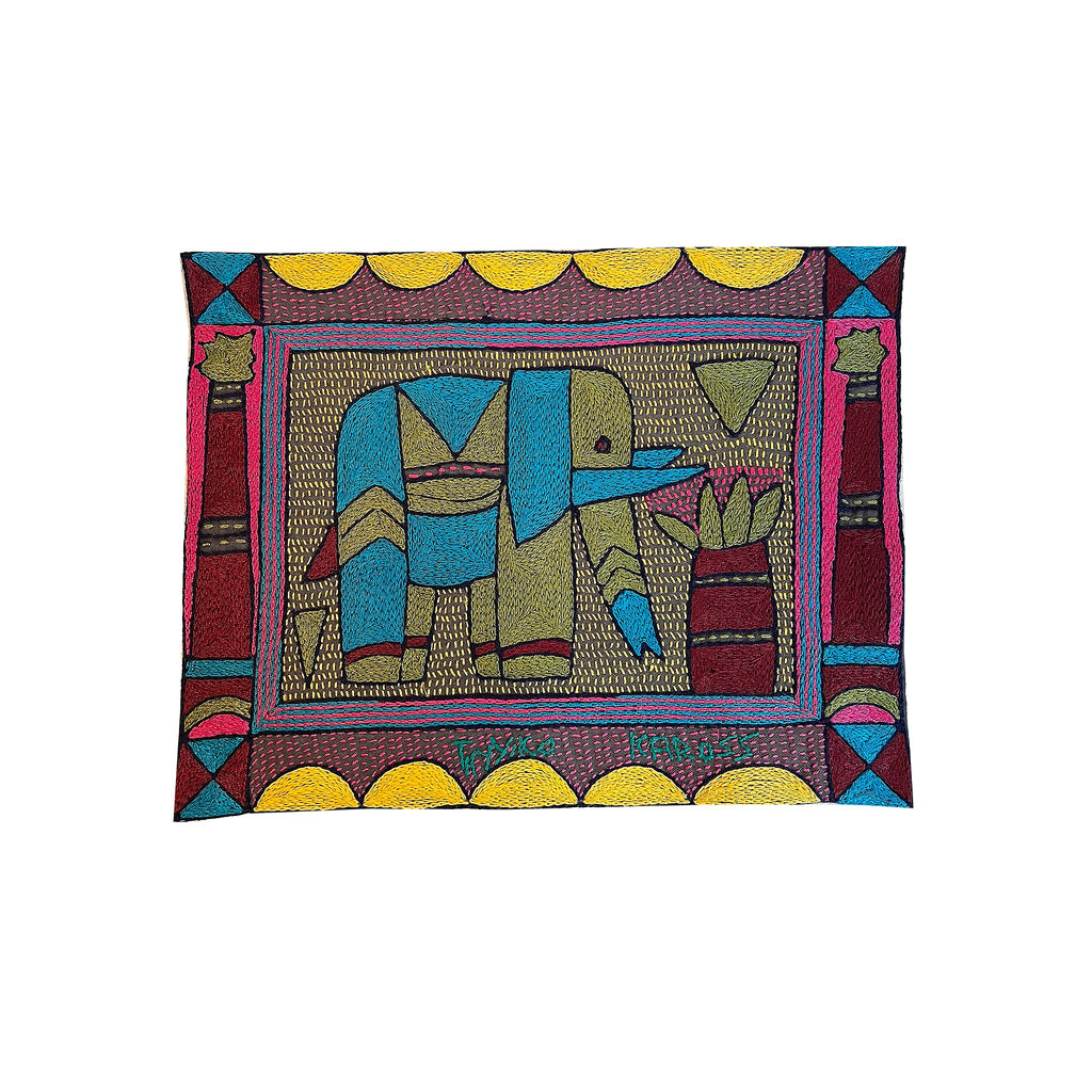 Shangaan Love Elephant Grazing Hand-Embroidered Unpadded Placemat