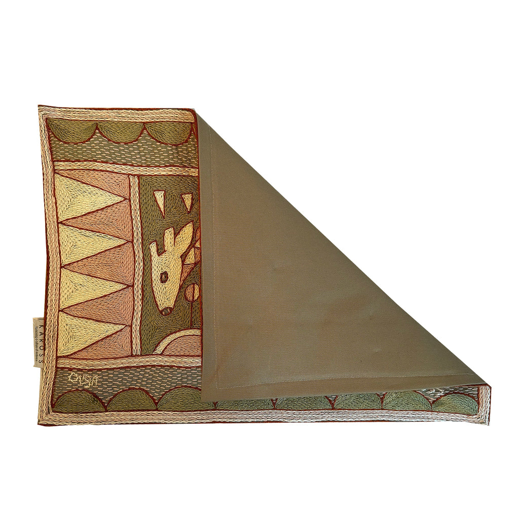 Namib Rust Drinking Giraffe Hand-Embroidered Padded Placemat