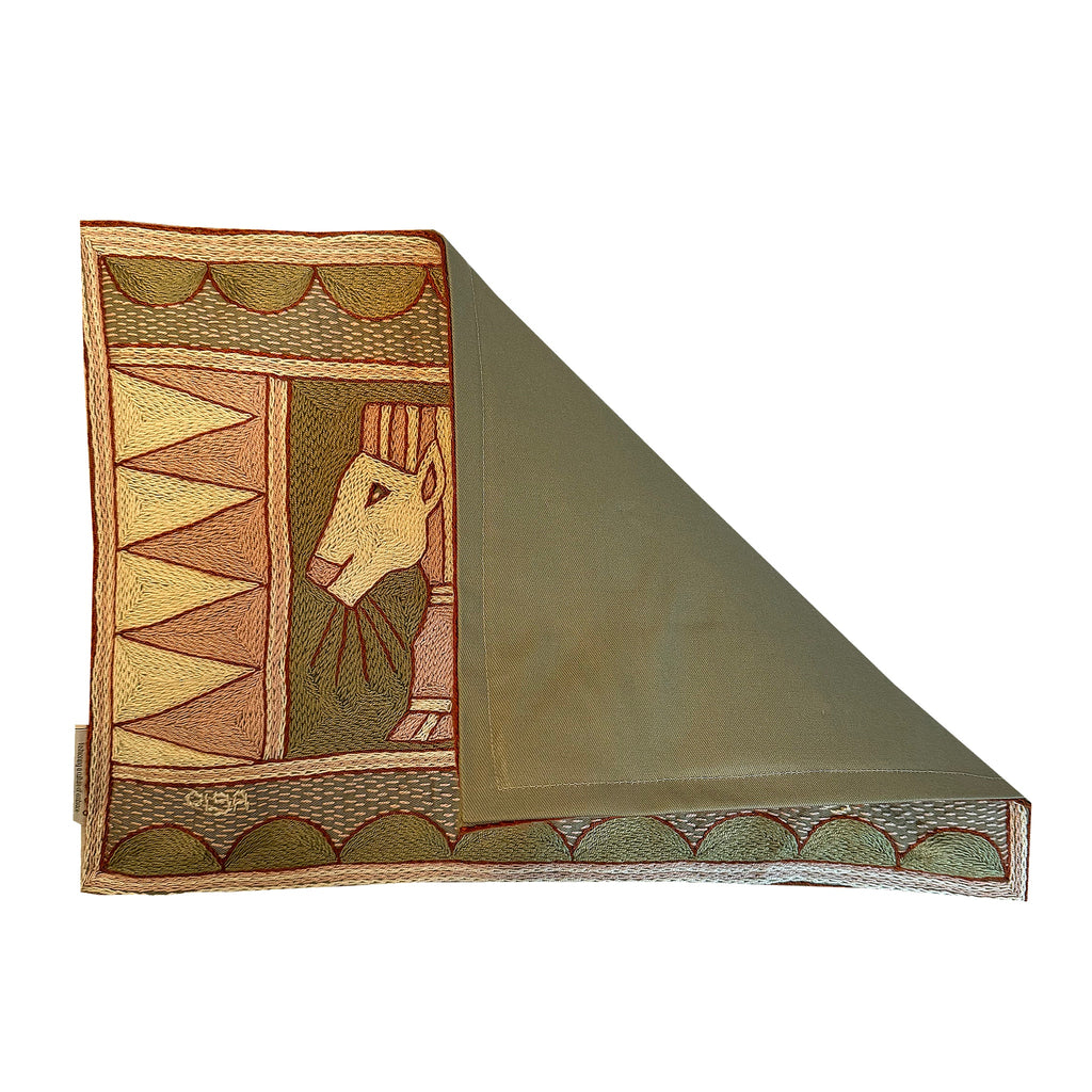 Namib Rust Lion Hand-Embroidered Padded Placemat