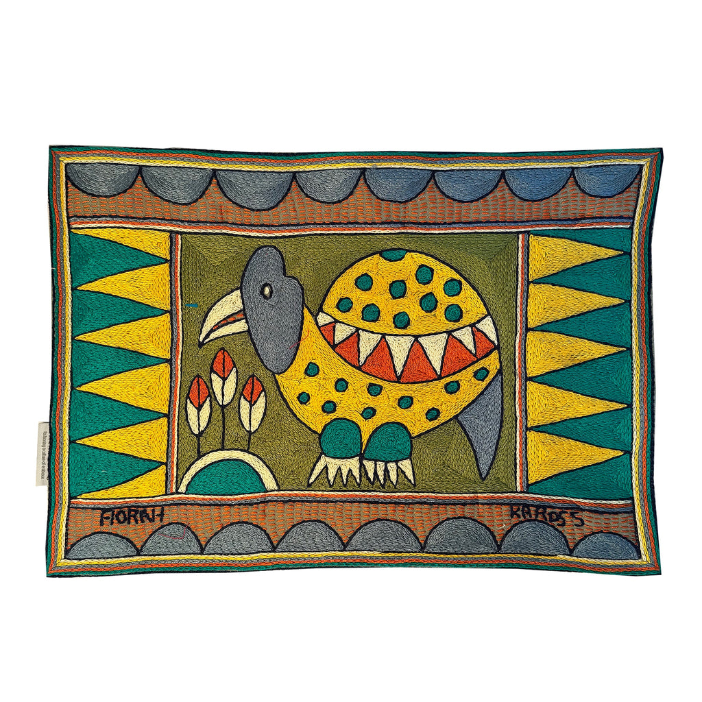 Bushveld Lush Guinea Fowl Hand-Embroidered Padded Placemat l