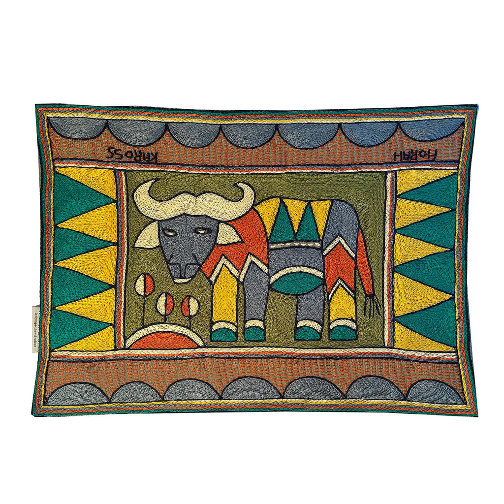 Bushveld Lush Buffalo Handmade Embroidered Padded Placemat