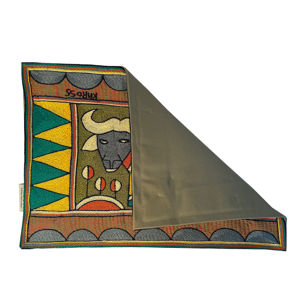 Bushveld Lush Buffalo Handmade Embroidered Padded Placemat