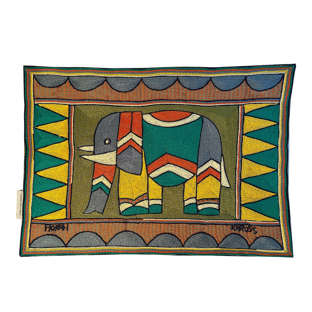 Bushveld Lush Elephant Grazing Handmade Embroidered Padded Placemat