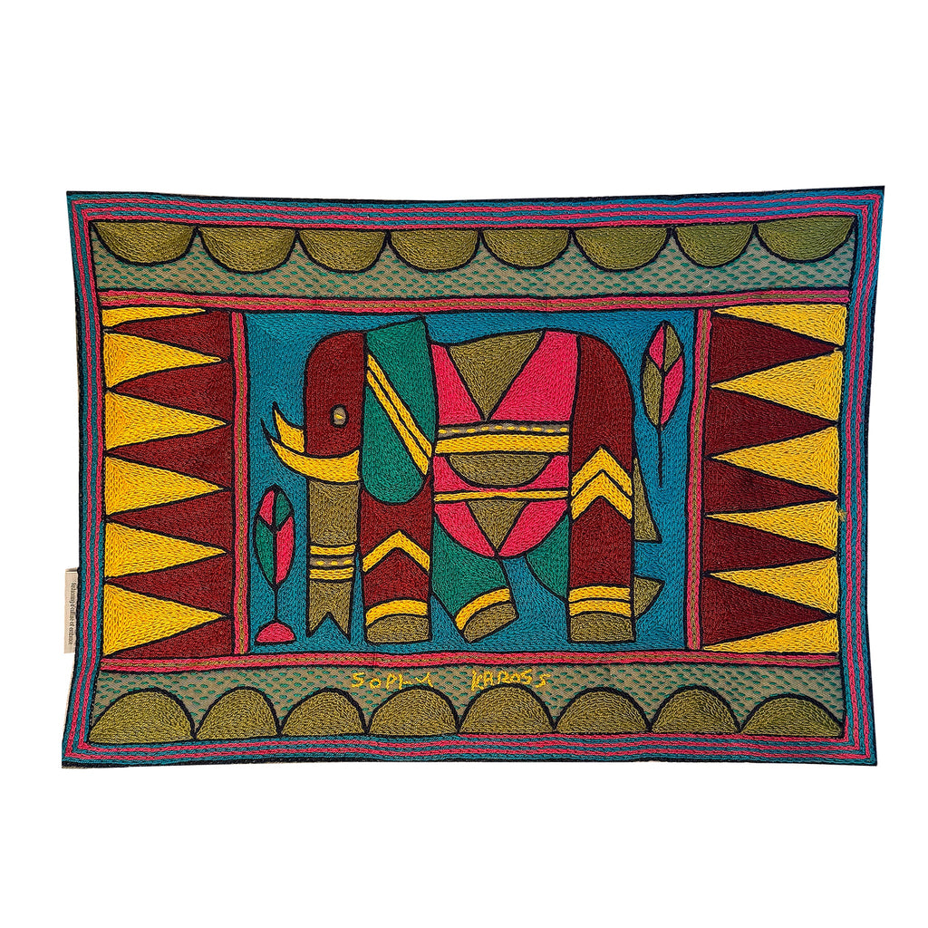 Shangaan Love Elephant Cow Hand-Embroidered Padded Placemat