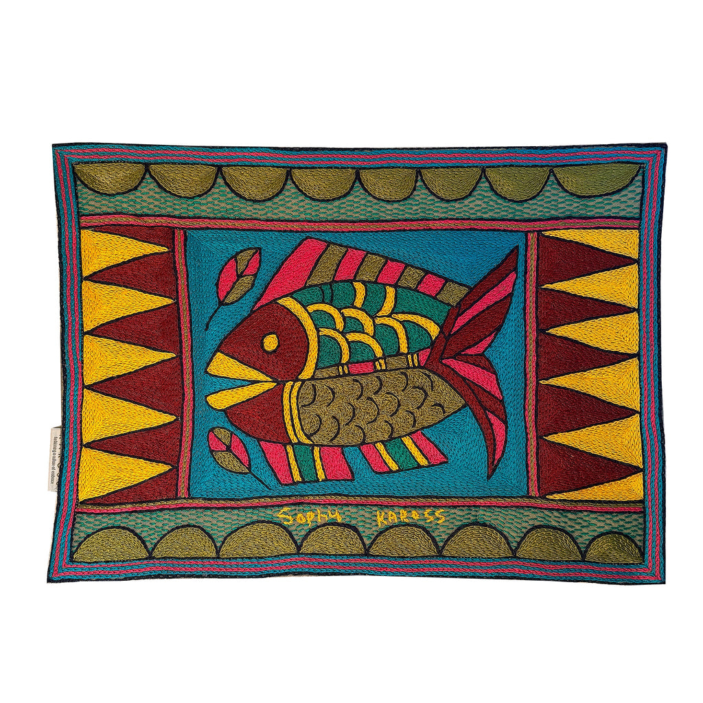 Shangaan Love Fish Hand-Embroidered Padded Placemat