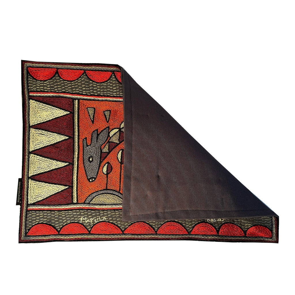 Royal Zulu Giraffe Hand-Embroidered Padded Placemat