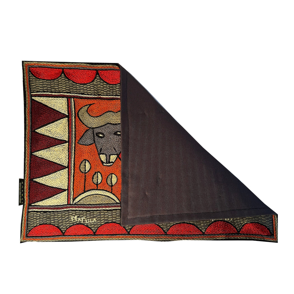 Royal Zulu Buffalo Hand-Embroidered Padded Placemat