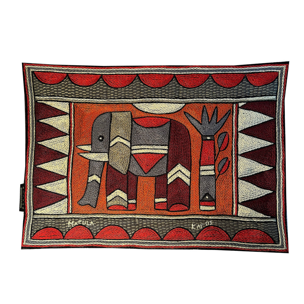 Royal Zulu Elephant Grazing Hand-Embroidered Padded Placemat