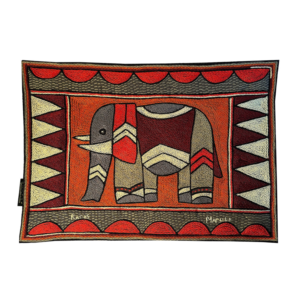 Royal Zulu Elephant Bull Hand-Embroidered Padded Placemat