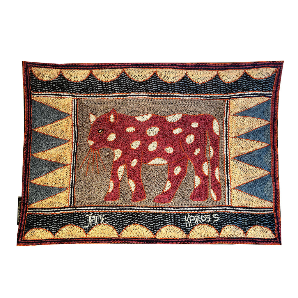 Ruby Sunset Leopard Hand-Embroidered Padded Placemat