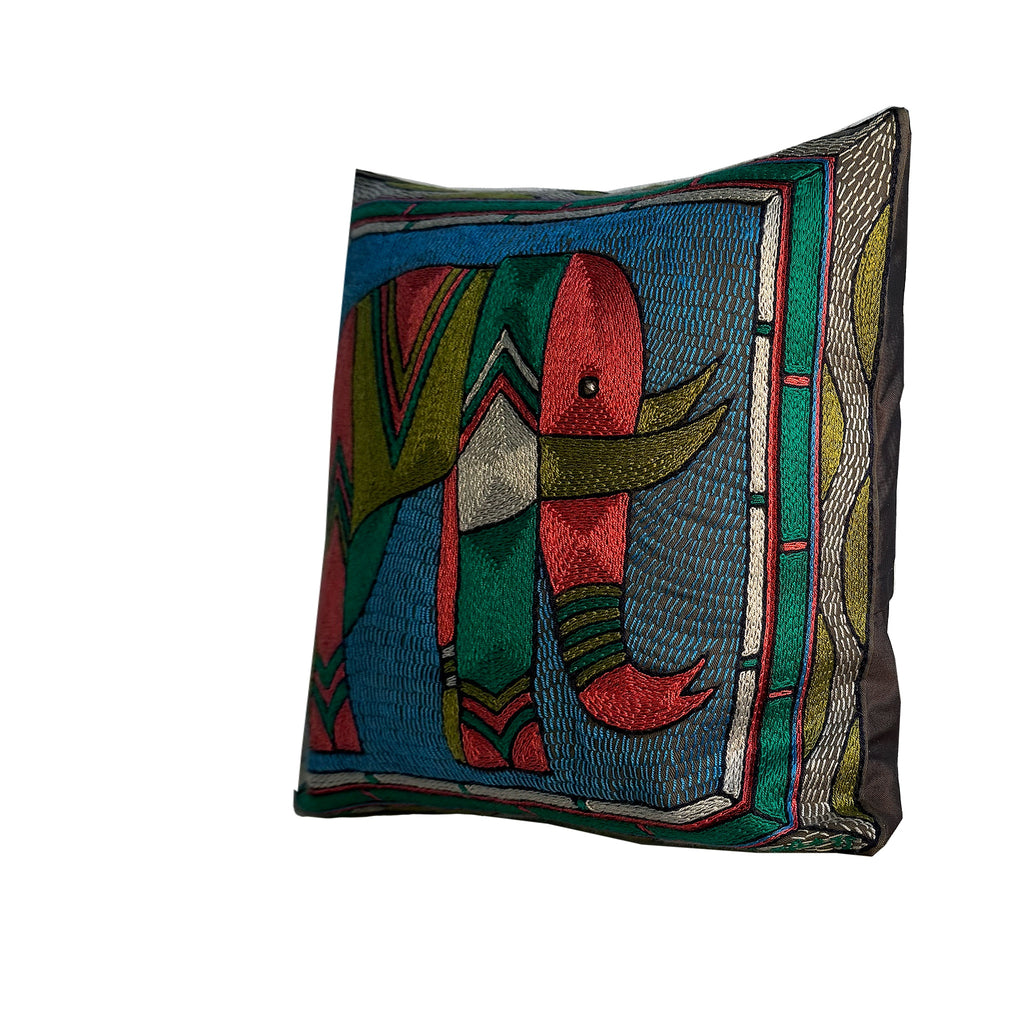 Turaco Elephant Bull Hand-Embroidered Cushion Cover