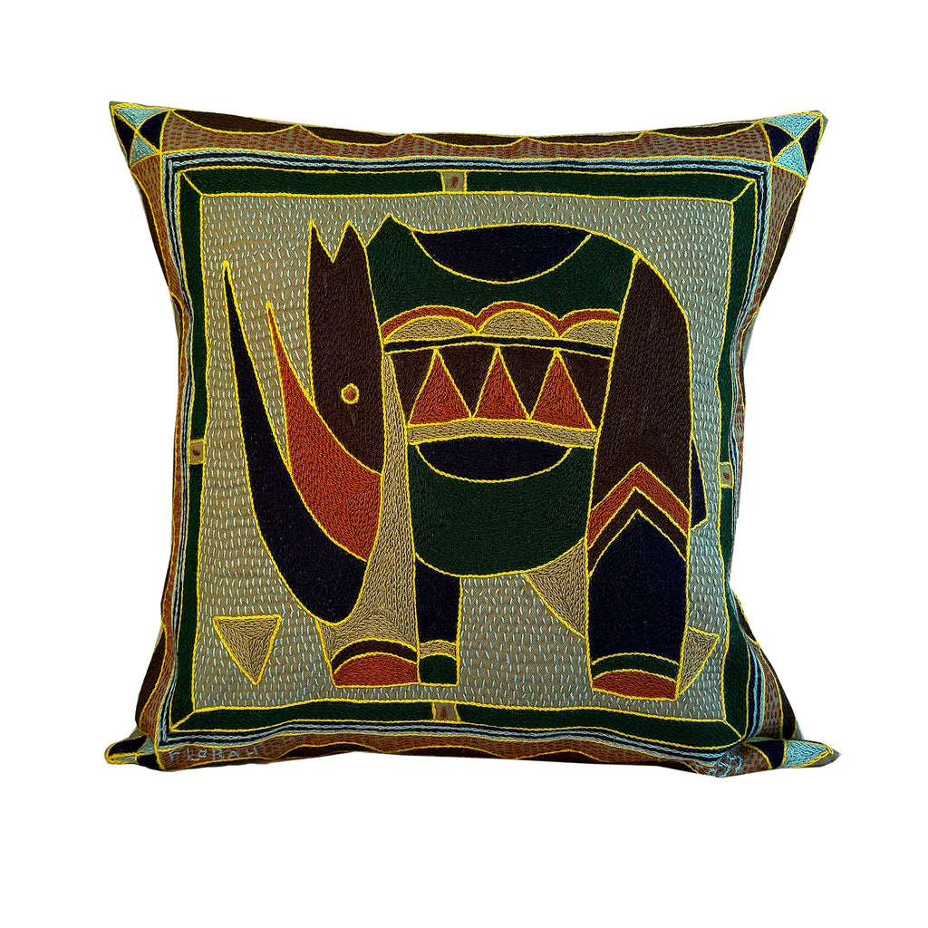 Mopani Moments Rhino Hand-Embroidered Cushion Cover