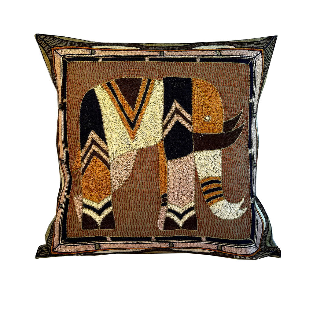 Namib Rust Elephant Hand-Embroidered Cushion Cover