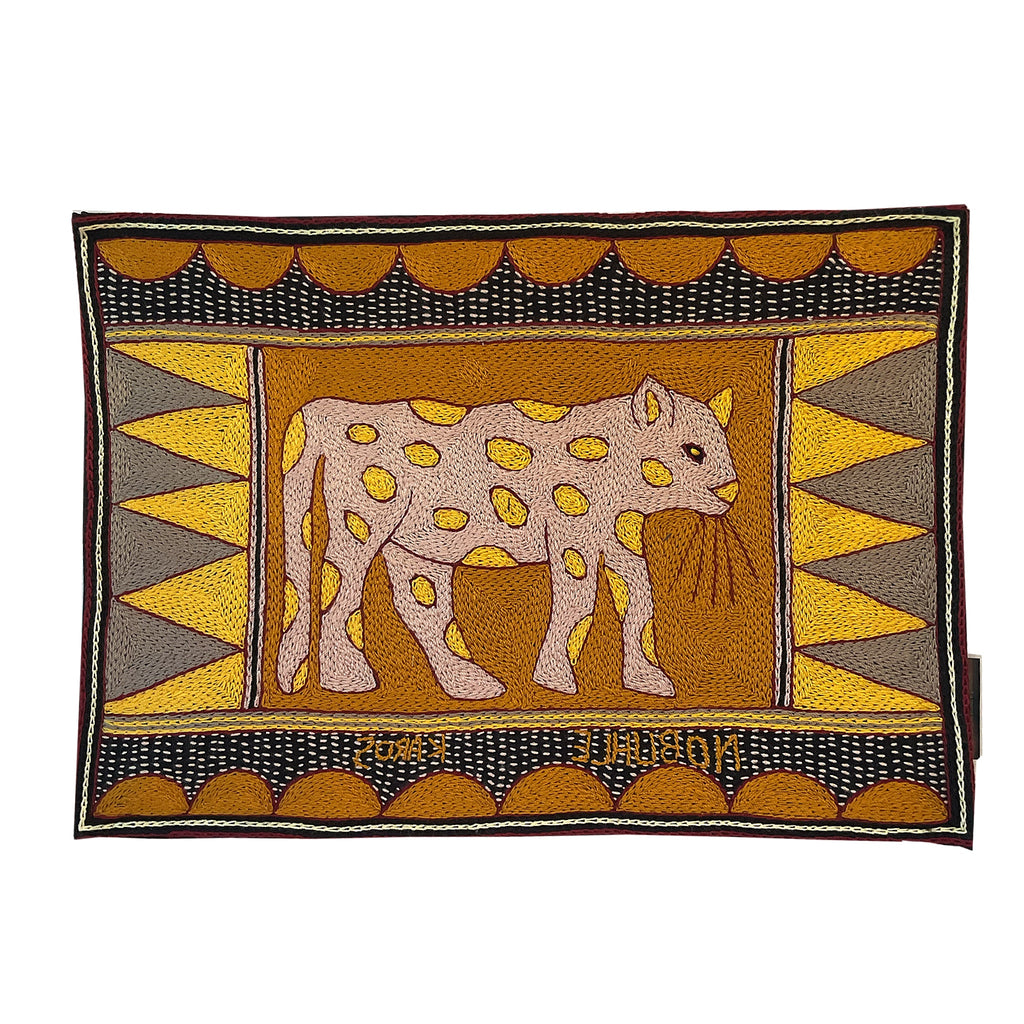 African Dawn Leopard Hand-Embroidered Padded Placemat